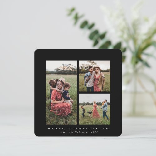 Elegant Square Triple Photo Happy Thanksgiving Card