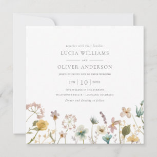 Elegant Square Watercolor Wildflower Wedding Invitation