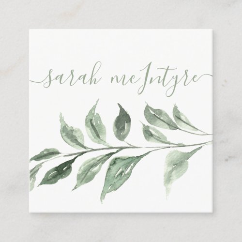 Elegant square watercolour greenery networking calling card