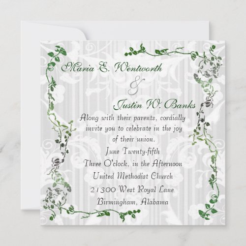 Elegant Square White Damask Wedding Invitation