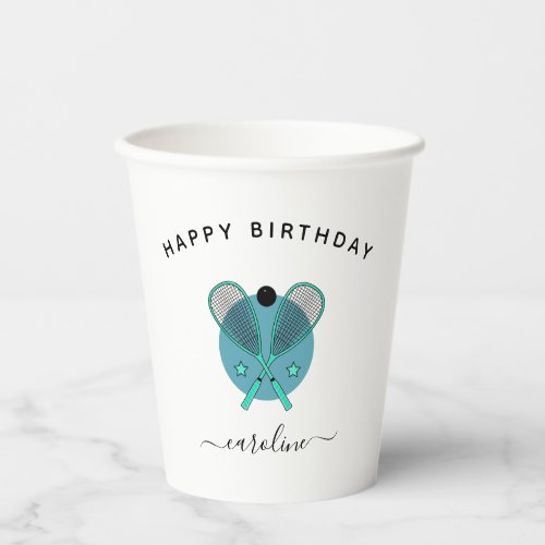 Elegant Squash Rackets  Girls Name Birthday Party Paper Cups