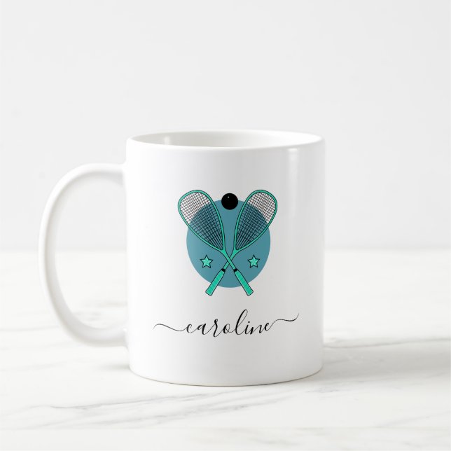 Elegant Squash Rackets & Girls Name Sport Design  Coffee Mug (Left)