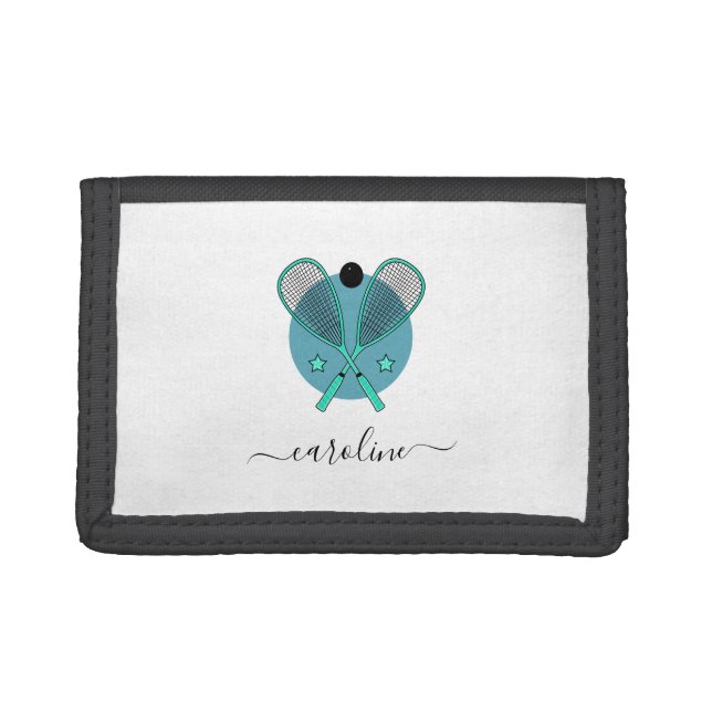 Elegant Squash Rackets & Girls Name Sport Design   Trifold Wallet (Front)
