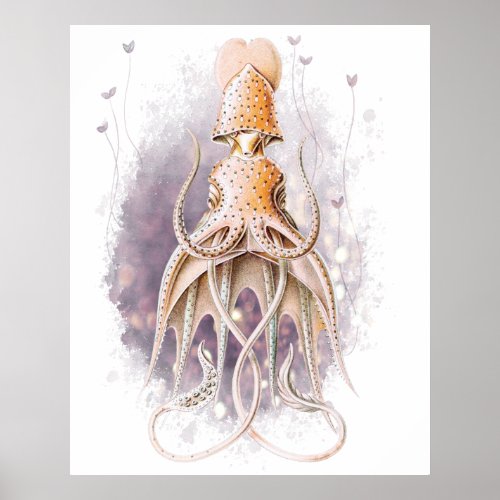Elegant Squid Art Painting Poster