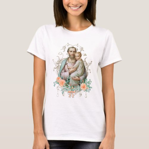 Elegant St Joseph Catholic Religious floral  T_Shirt