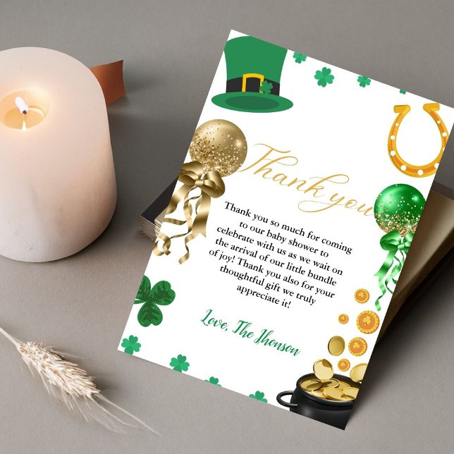 Elegant st patrick day baby shower thank you card (Creator Uploaded)