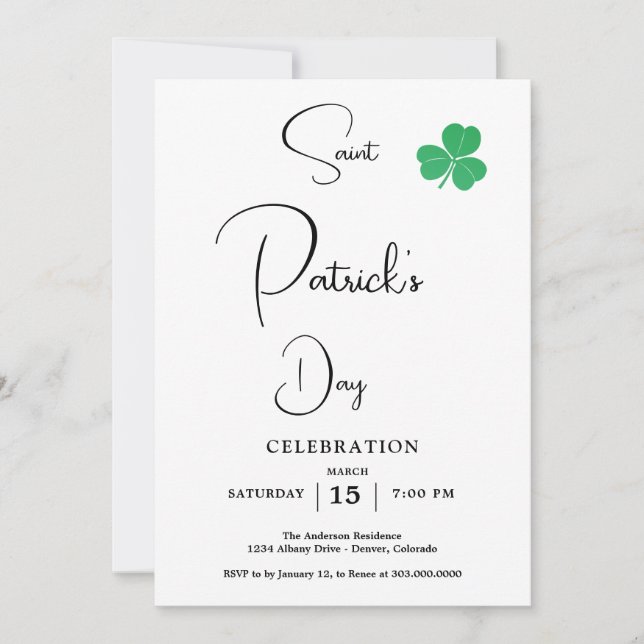 Elegant St Patricks Day Party  Invitation (Front)