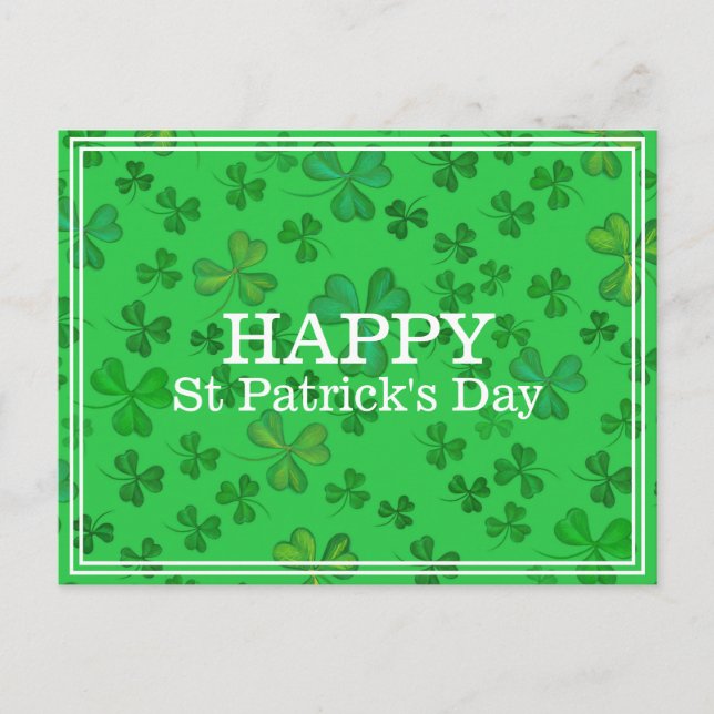Elegant St Patrick's Day Shamrock Pattern - Green Postcard (Front)