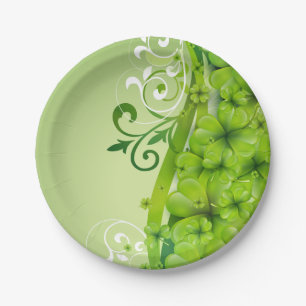 Elegant St. Patrick's Day Shamrocks and Scrolls Paper Plates