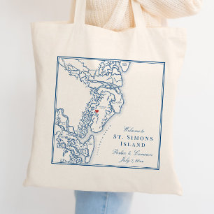 Elegant St. Simons Island Georgia Navy Map Wedding Tote Bag