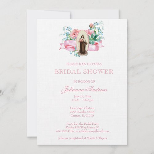 Elegant St Therese Floral Catholic  Bridal Shower Invitation