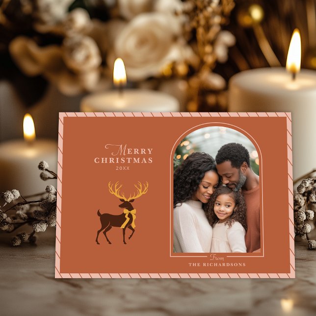 Elegant Stag Arch Photo Christmas Card (Shown on a 5" x 7" horizontal card)