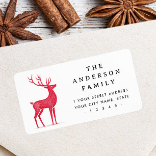 Elegant stag red white Christmas return address Label