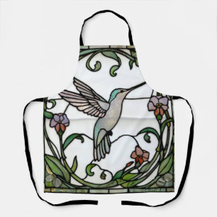 Elegant stain glass art nouveau hummingbird apron