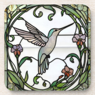 Elegant stain glass art nouveau hummingbird beverage coaster