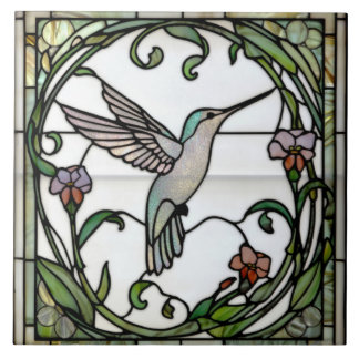Elegant stain glass art nouveau hummingbird ceramic tile