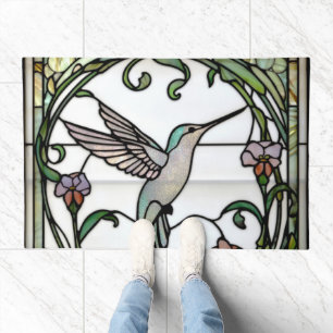 Elegant stain glass art nouveau hummingbird doormat