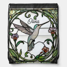 Elegant stain glass art nouveau hummingbird