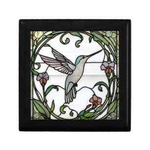 Elegant stain glass art nouveau hummingbird gift box