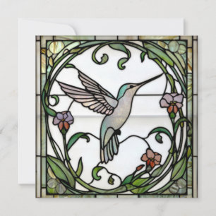 Elegant stain glass art nouveau hummingbird invitation