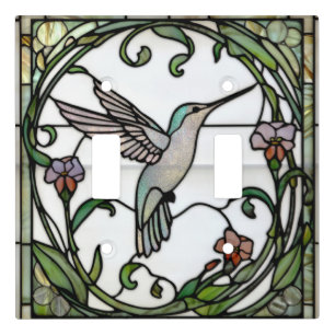 Elegant stain glass art nouveau hummingbird light switch cover