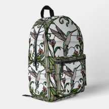 Elegant stain glass art nouveau hummingbird