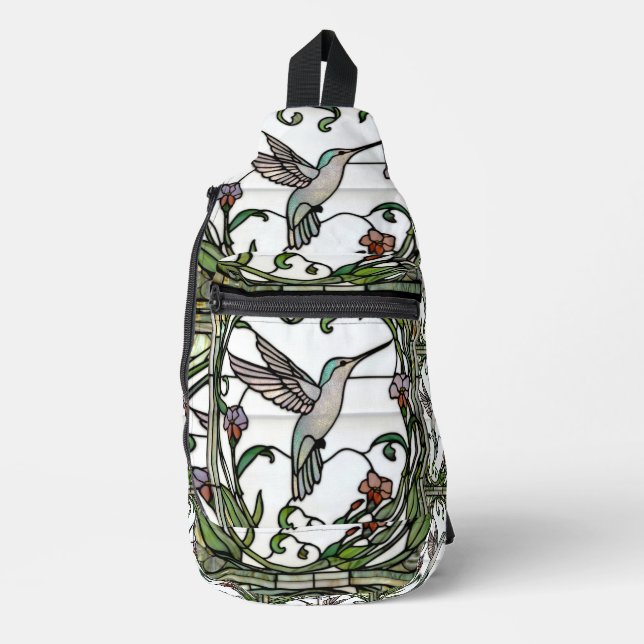 Elegant stain glass art nouveau hummingbird sling bag (Front)