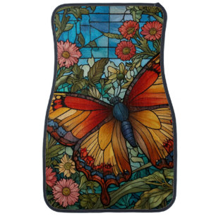 Elegant stain glass butterfly garden car floor mat
