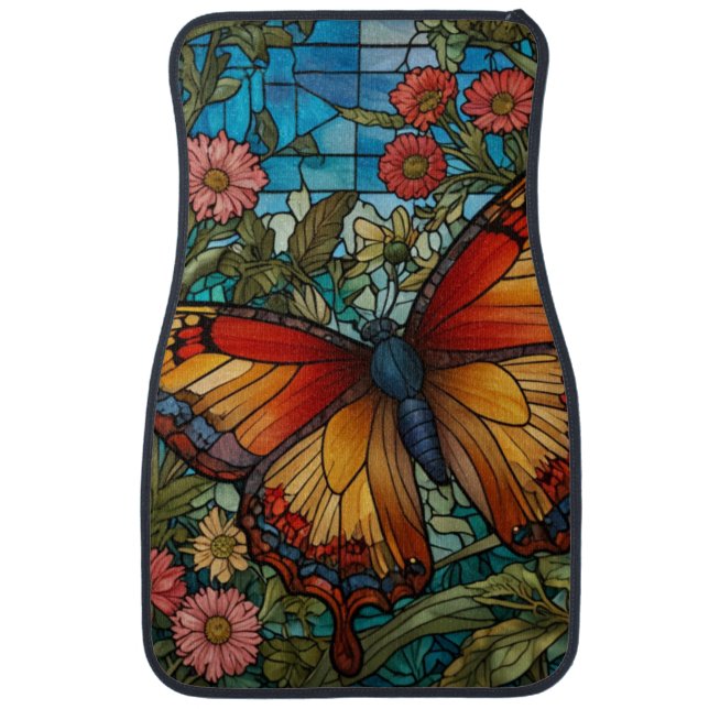 Elegant stain glass butterfly garden car floor mat (Front)