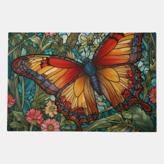 Elegant stain glass butterfly garden doormat
