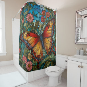 Elegant stain glass butterfly garden shower curtain