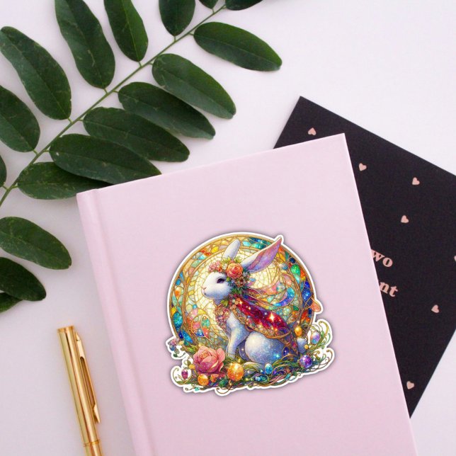 Elegant Stained Glass Art Nouveau Easter Rabbit Sticker (Creator Uploaded)