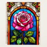 Elegant Stained Glass Artwork of a Vibrant Rose Planner