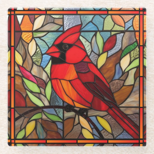 Elegant Stained Glass Cardinal Coaster (Front)