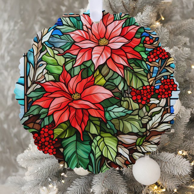 Elegant Stained Glass Christmas Floral Ornament Card (Creator Uploaded)