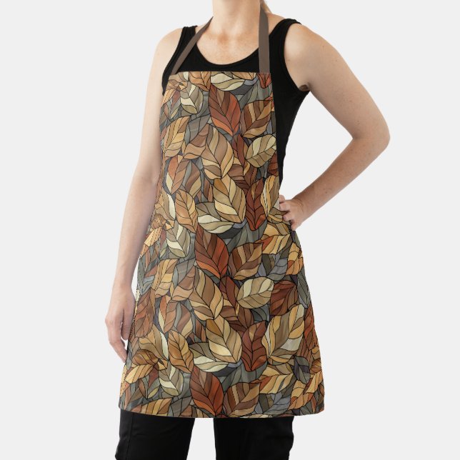 Elegant Stained Glass Fall Leaves - Rustic Autumn Apron (Insitu)