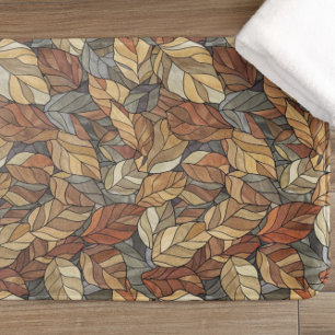 Elegant Stained Glass Fall Leaves - Rustic Autumn Bath Mat