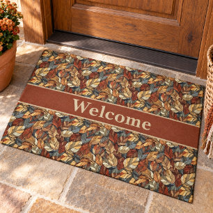 Elegant Stained Glass Fall Leaves - Rustic Autumn Doormat
