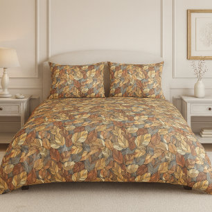 Elegant Stained Glass Fall Leaves - Rustic Autumn Duvet Cover