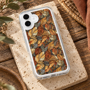 Elegant Stained Glass Fall Leaves - Rustic Autumn iPhone 16 Plus Case