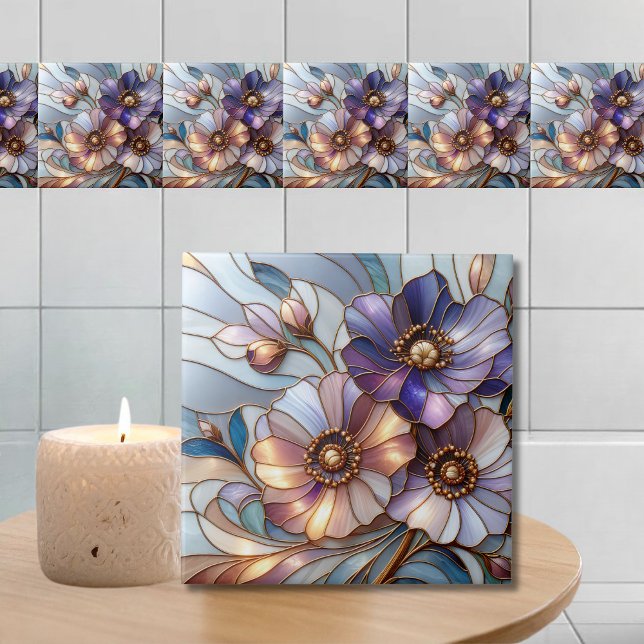Elegant Stained Glass Floral Design in Soft Pastel Ceramic Tile (Creator Uploaded)