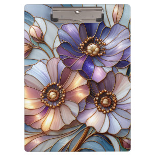 Elegant Stained Glass Floral Design in Soft Pastel Clipboard