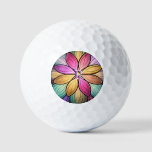 Elegant Stained‑Glass Floral Multicolor Monogram Golf Balls