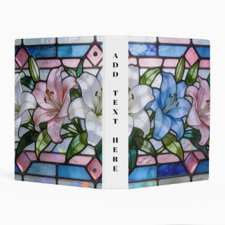 Elegant Stained Glass Lily Floral Design in Soft P Mini Binder