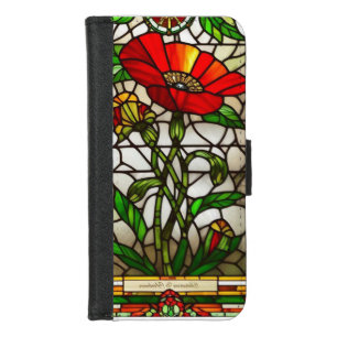 Elegant Stained Glass Red Flower iPhone 8/7 Wallet Case