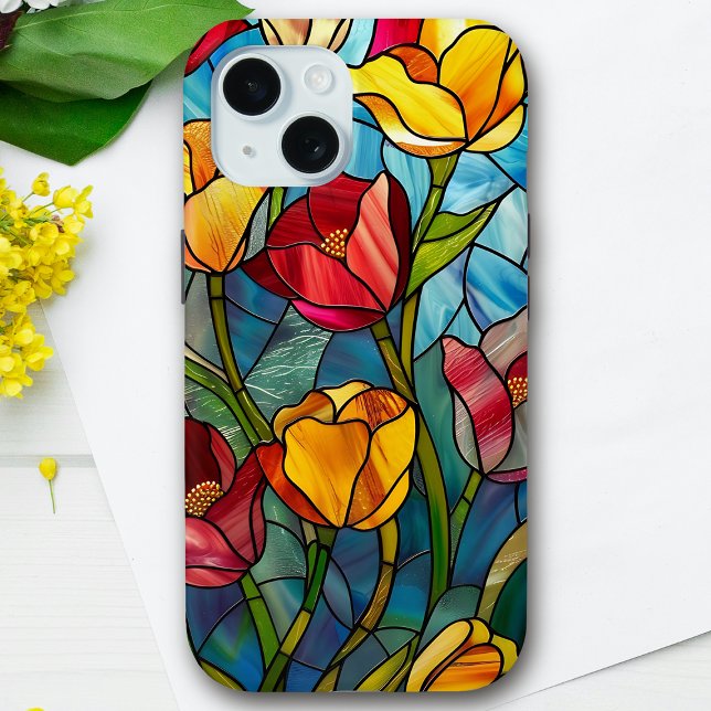 Elegant Stained Glass Red & Yellow Tulips  Case-Mate iPhone Case (Creator Uploaded)