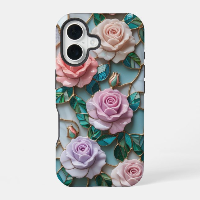Elegant Stained Glass Rose Pattern with Soft Paste Iphone Case (Back)