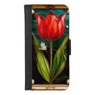 Elegant Stained Glass Tulip With Gold Frame iPhone 8/7 Wallet Case
