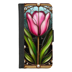 Elegant Stained Glass Tulip With Gold Frame iPhone 8/7 Wallet Case