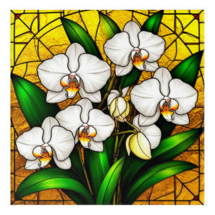 Elegant Stained Glass White Orchids Acrylic Print